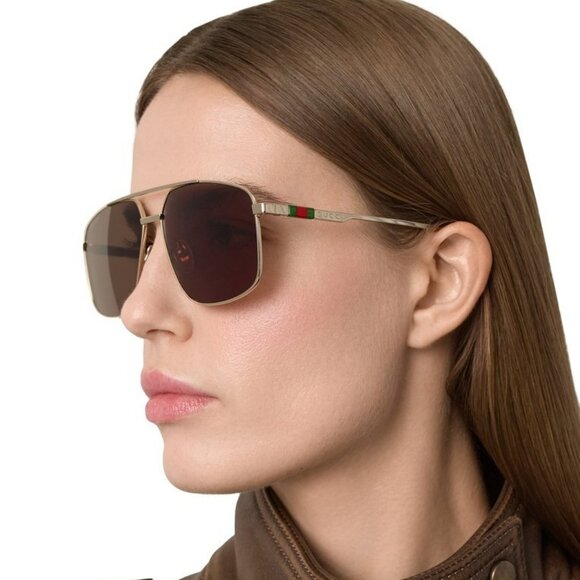 Gucci GG1676S 002 Men NAVIGATOR BRAND NEW Sunglasses Gold Brown Aviator - Picture 11 of 12